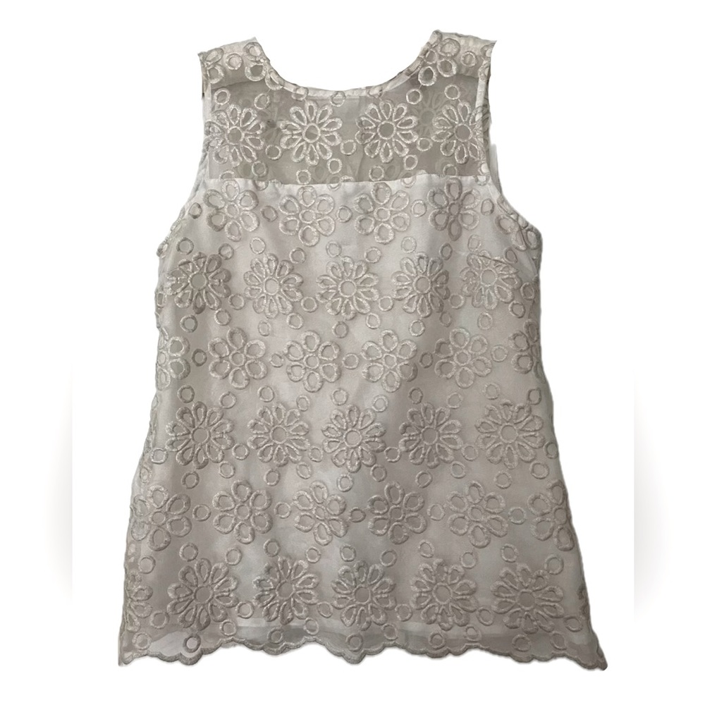 Banana Republic White Embroidered Soft Shell Nude Sheer Illusion Ivory Floral